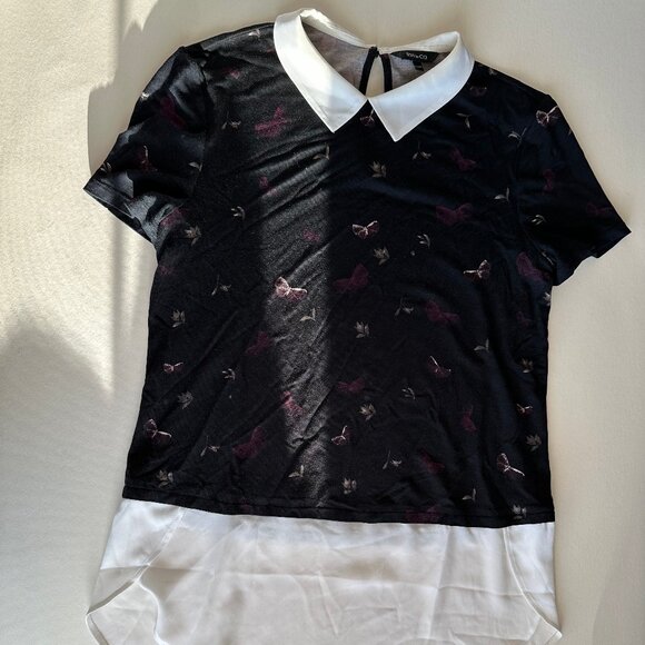 RW&Co Collared layered bow blouse - Picture 1 of 4